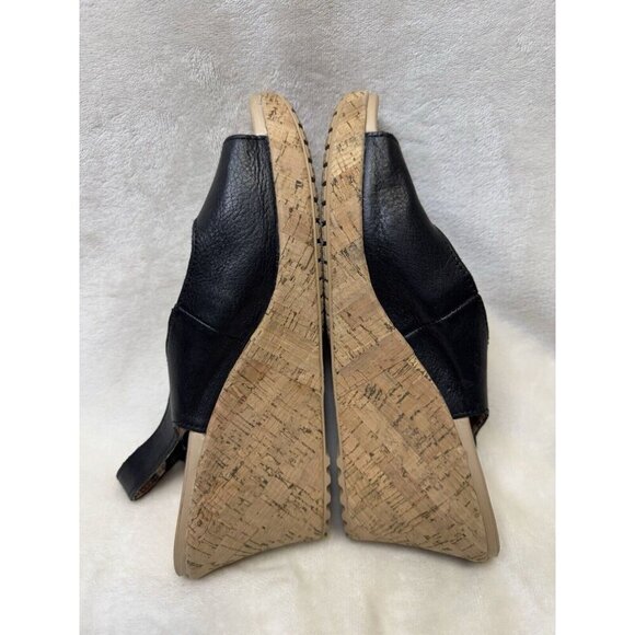 CROCS A-Leigh Black Leather Slingback Strap Cork Wedge Sandals Size 10 - Picture 11 of 12